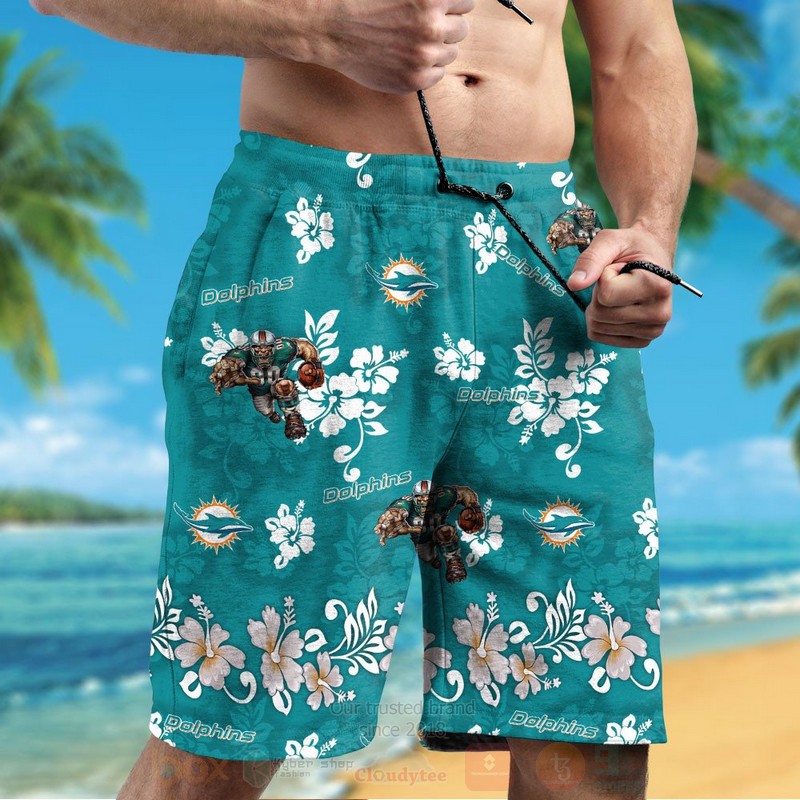 BEST NFL Miami Dolphins Aqua Green Hiibscus Hawaii Shirt, Short 5 NFL Miami Dolphins Aqua Green Hiibscus Hawaiian Shirt Short 1 2 3 4