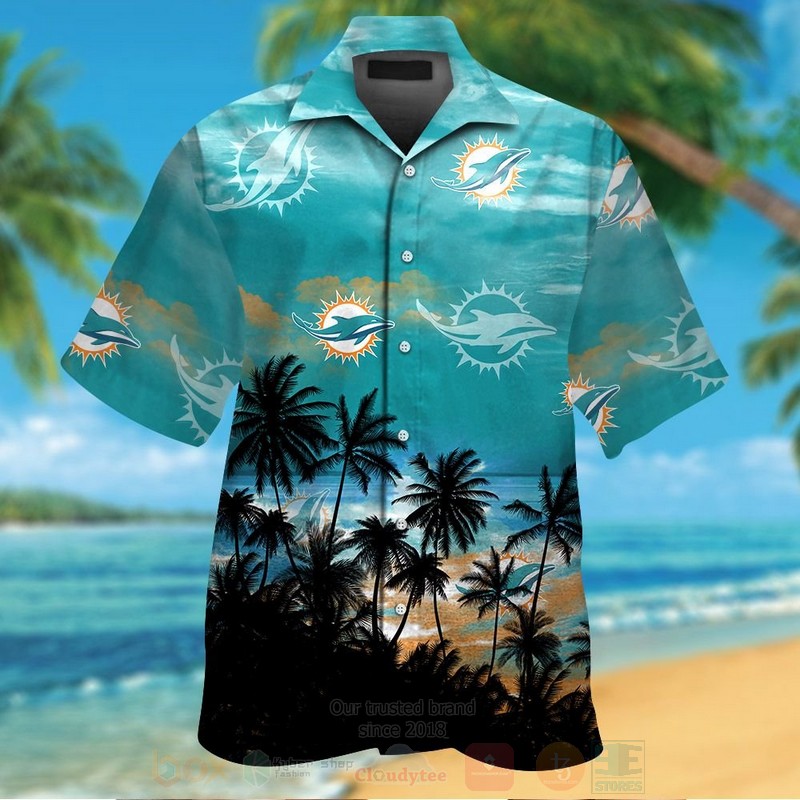 BEST NFL Miami Dolphins Aqua Green With Coconut Tree Hawaii Shirt, Short 12 NFL Miami Dolphins Aqua Green With Coconut Tree Hawaiian Shirt Short