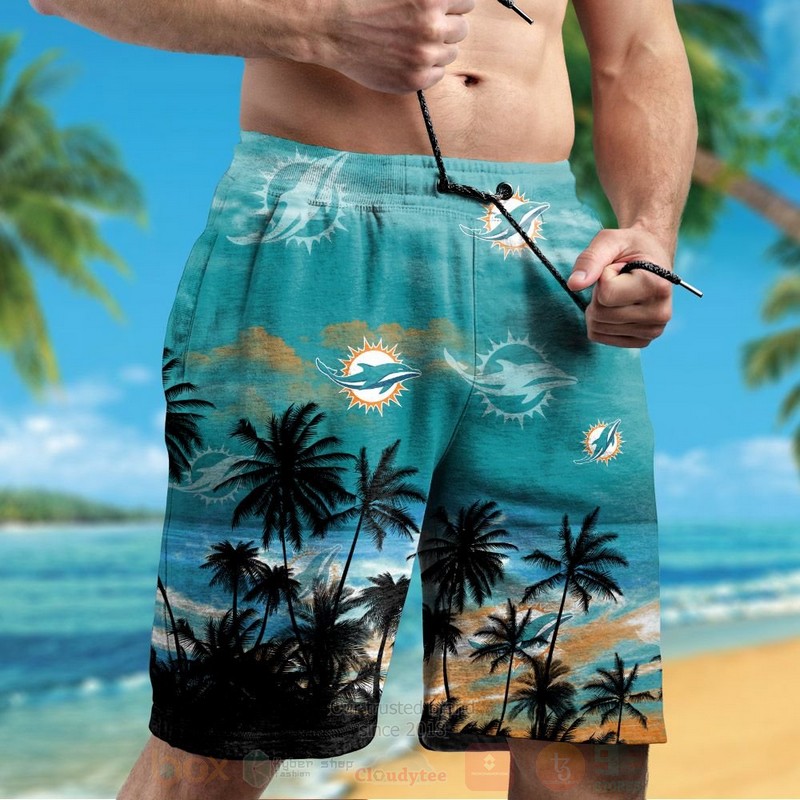 NFL Miami Dolphins Aqua Green With Coconut Tree Hawaiian Shirt Short 1 2 3 4