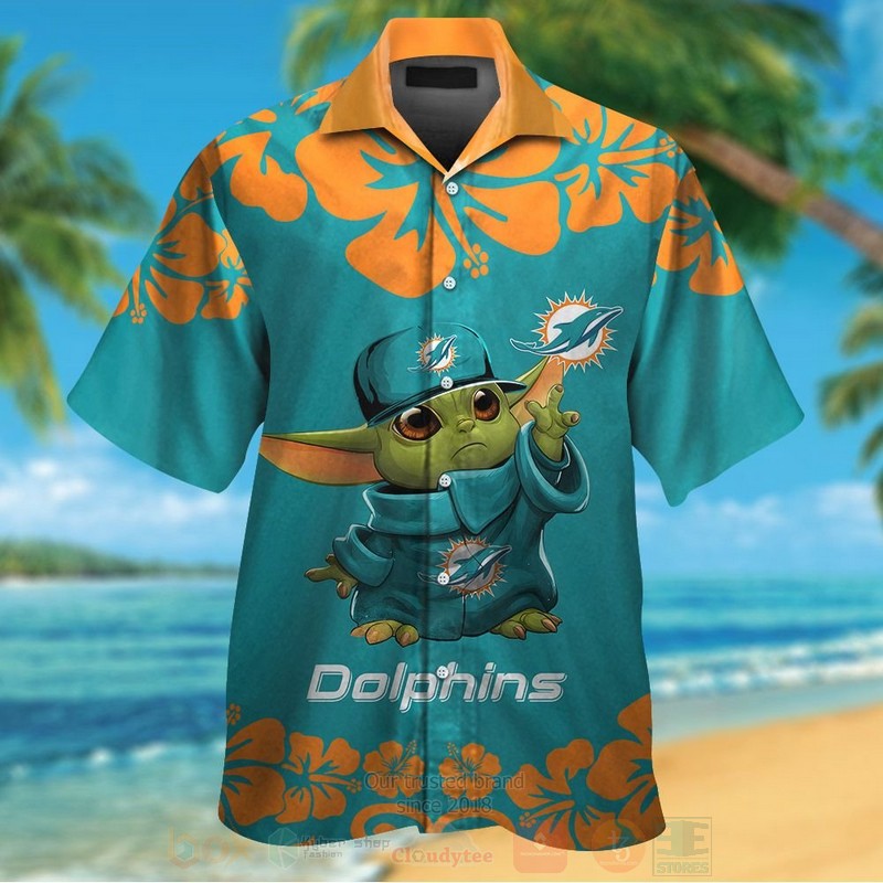 NFL Miami Dolphins Baby Yoda Blue Orange Hawaiian Shirt Short