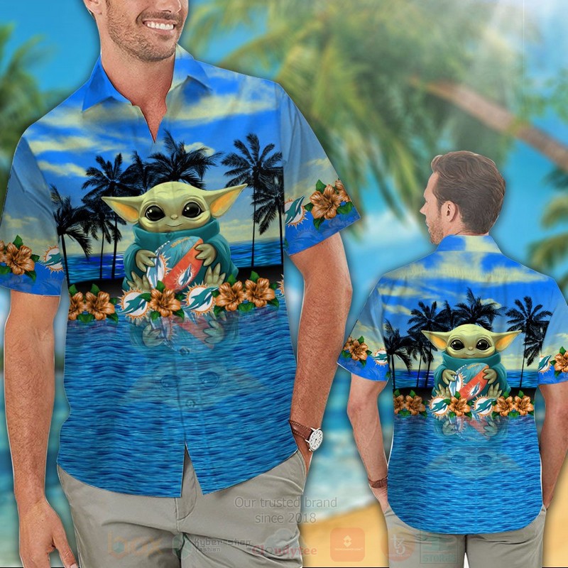 BEST NFL Miami Dolphins Baby Yoda Hawaii Shirt, Short 2 NFL Miami Dolphins Baby Yoda Hawaiian Shirt 1