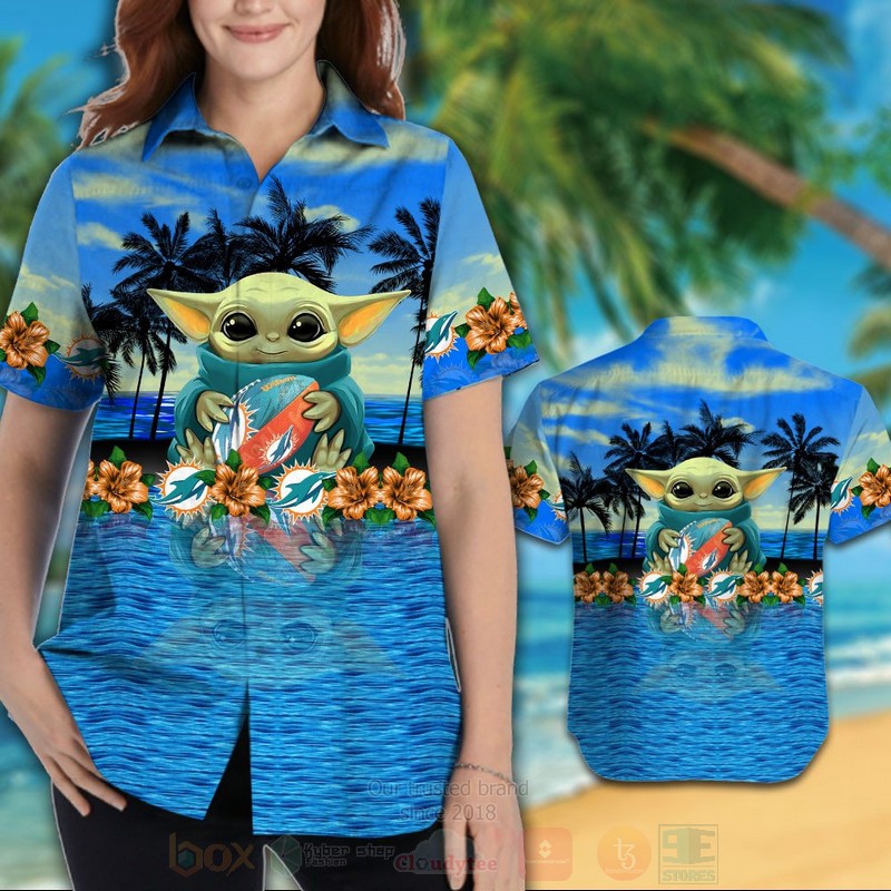 BEST NFL Miami Dolphins Baby Yoda Hawaii Shirt, Short 3 NFL Miami Dolphins Baby Yoda Hawaiian Shirt 1 2