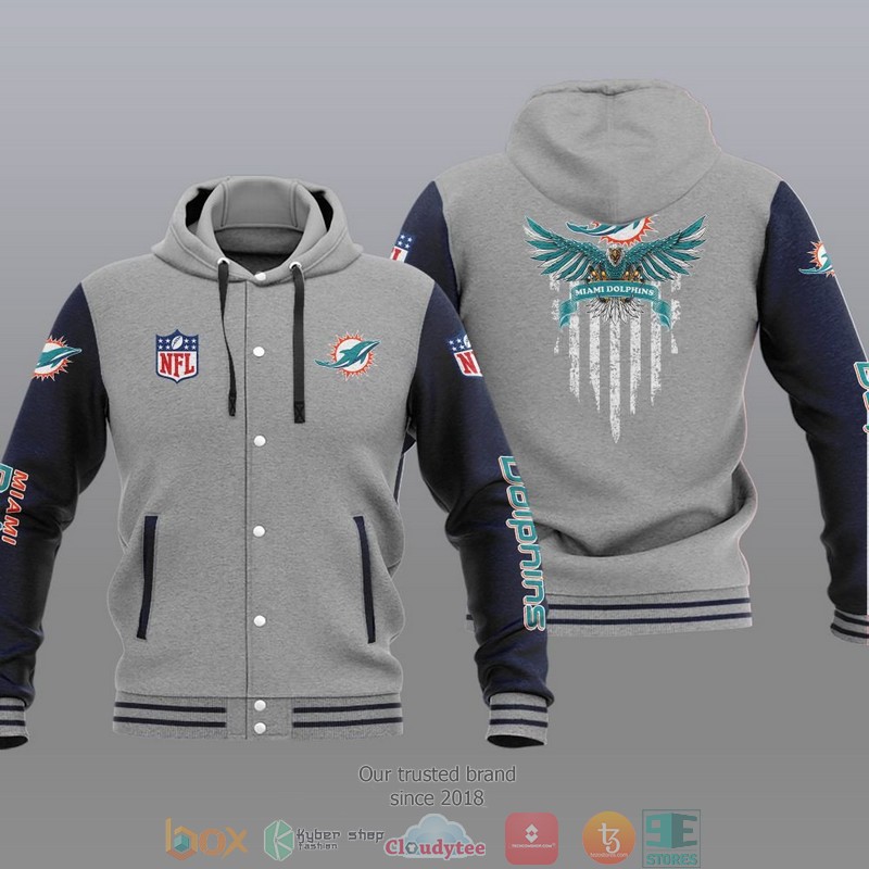 NFL Miami Dolphins Eagle American Flag Baseball Jacket Hoodie 1