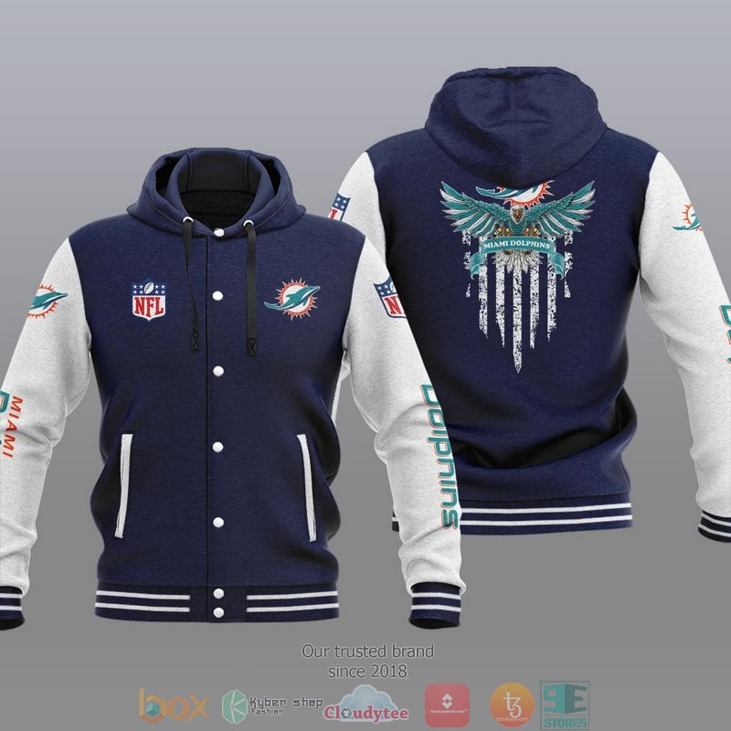 HOT Miami Dolphins Eagle American Flag Varsity Hoodie Jacket 3 NFL Miami Dolphins Eagle American Flag Baseball Jacket Hoodie 1 2