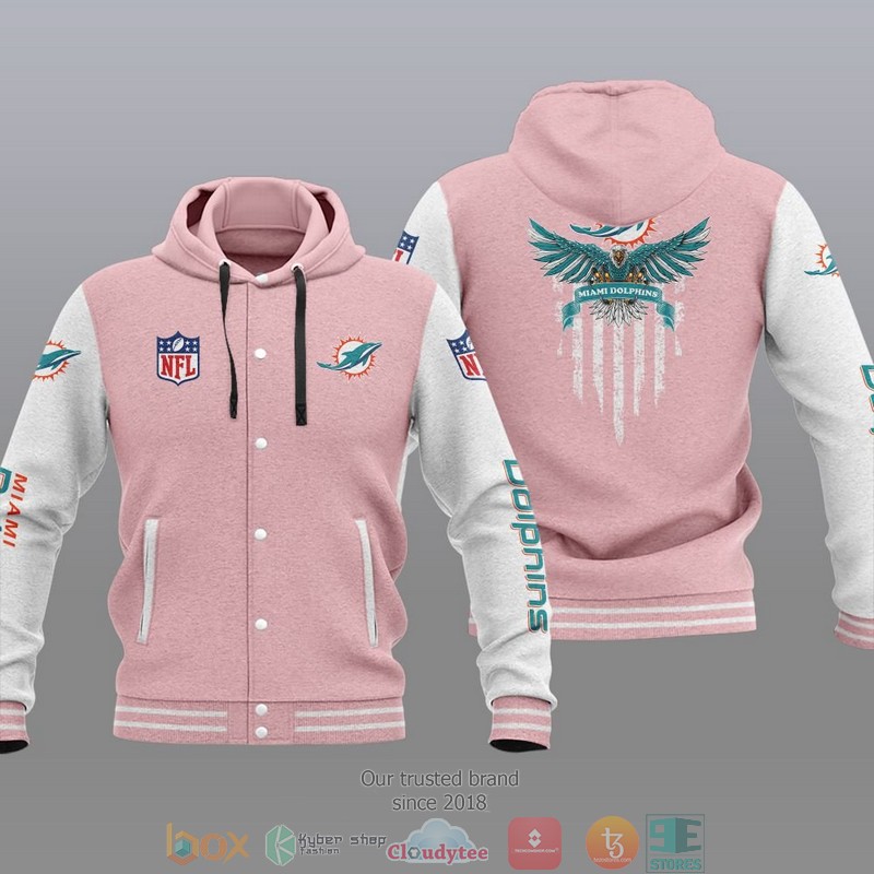 HOT Miami Dolphins Eagle American Flag Varsity Hoodie Jacket 4 NFL Miami Dolphins Eagle American Flag Baseball Jacket Hoodie 1 2 3