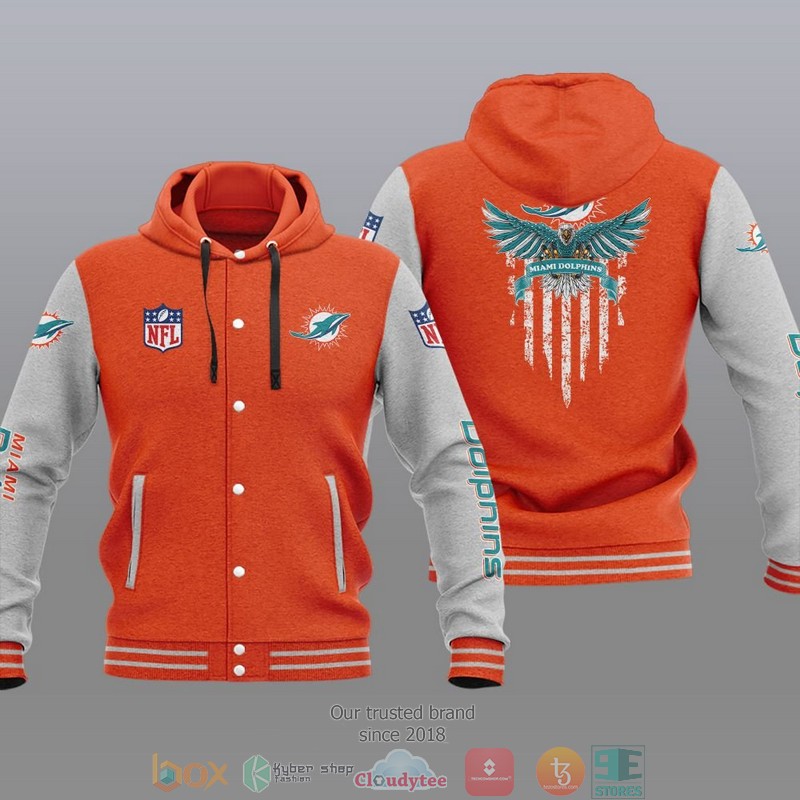 HOT Miami Dolphins Eagle American Flag Varsity Hoodie Jacket 6 NFL Miami Dolphins Eagle American Flag Baseball Jacket Hoodie 1 2 3 4 5