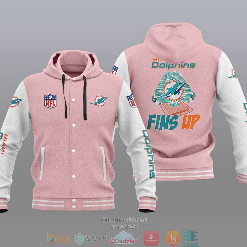 HOT Miami Dolphins Fins Up Varsity Hoodie Jacket 4 NFL Miami Dolphins Fins Up Baseball Jacket Hoodie 1 2 3