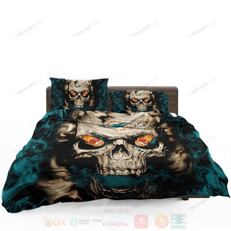NFL Miami Dolphins Inspired Skull Bedding Set