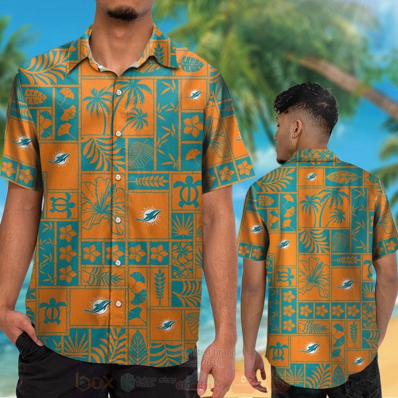 BEST NFL Miami Dolphins Marine Ecology Orange Hawaii Shirt, Short 2 NFL Miami Dolphins Marine Ecology Orange Hawaiian Shirt Short 1