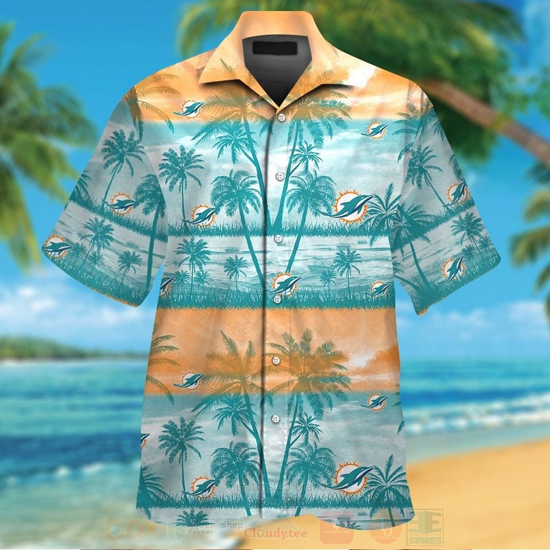 NFL Miami Dolphins Orange Aqua Blue Hawaiian Shirt Short