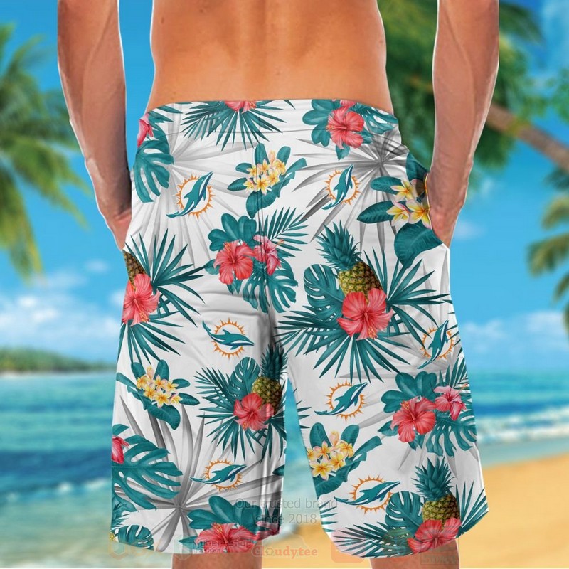 NFL Miami Dolphins White Hiibscus Hawaiian Shirt Short 1 2 3 4 5