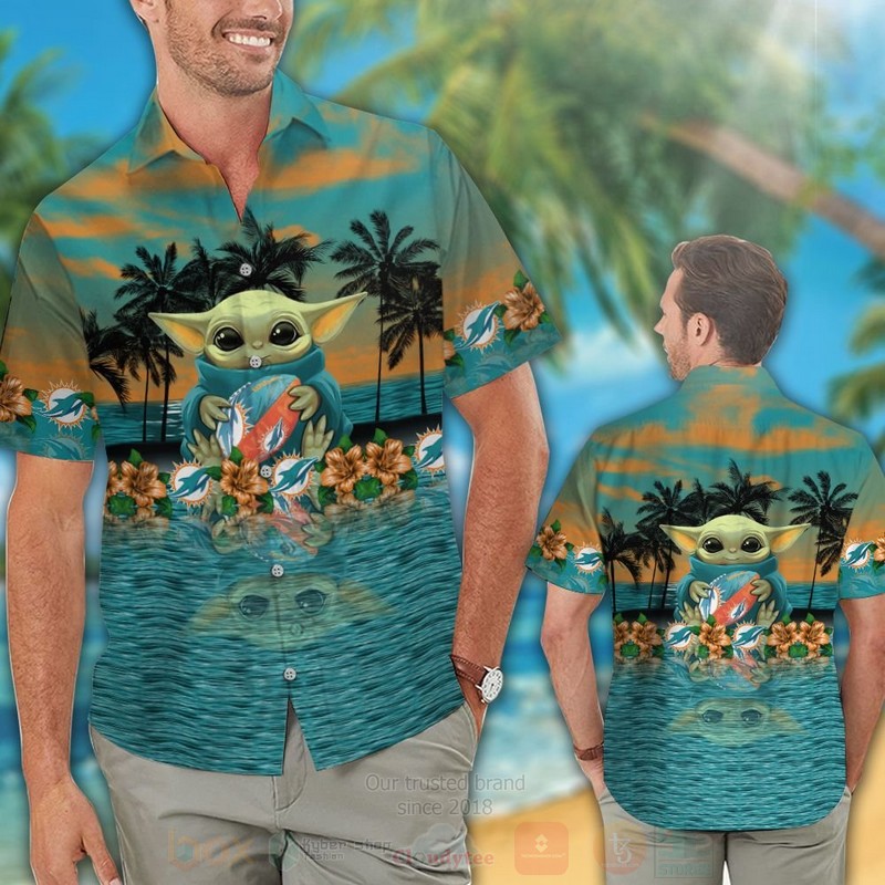 BEST NFL Miami Dolphins and Baby Yoda Hawaii Shirt, Short 2 NFL Miami Dolphins and Baby Yoda Hawaiian Shirt Short 1