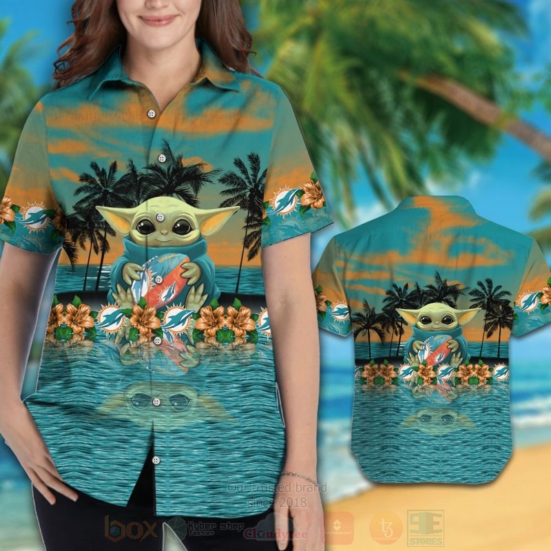 BEST NFL Miami Dolphins and Baby Yoda Hawaii Shirt, Short 3 NFL Miami Dolphins and Baby Yoda Hawaiian Shirt Short 1 2