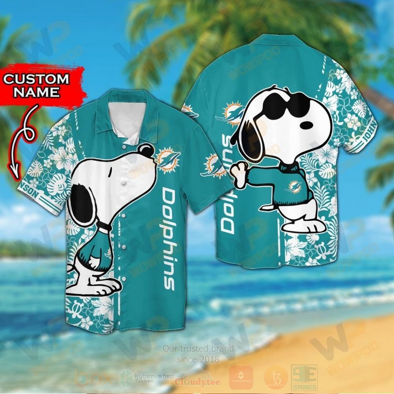 NFL Miami Dolphins and Snoopy Custom Name Hawaiian Shirt Short