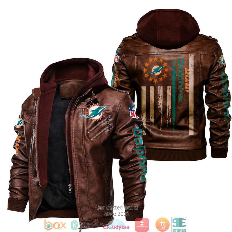 NFL Miami Dolphins thin line flag 2d leather jacket 2 NFL Miami Dolphins thin line flag 2d leather jacket 1