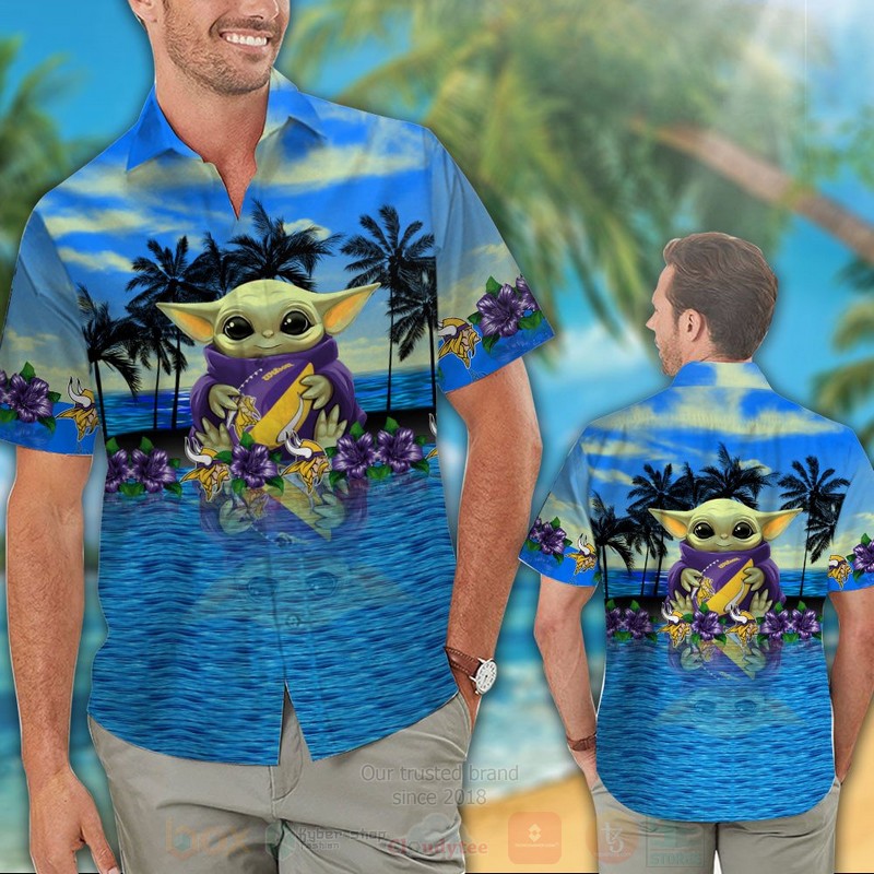 BEST NFL Minnesota Vikings Baby Yoda Hawaii Shirt, Short 2 NFL Minnesota Vikings Baby Yoda Hawaiian Shirt 1