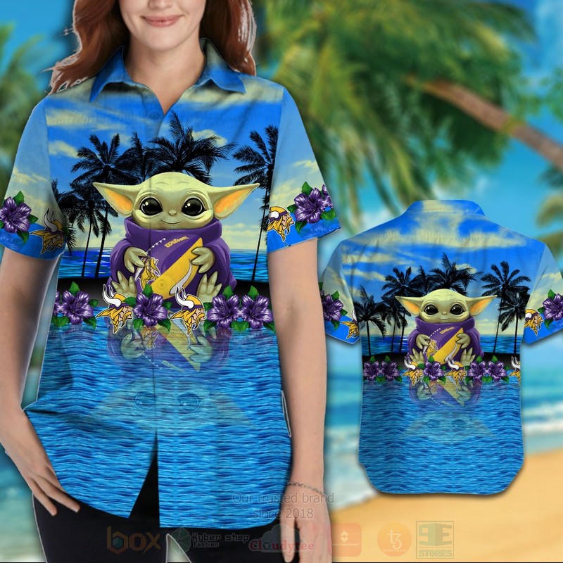 BEST NFL Minnesota Vikings Baby Yoda Hawaii Shirt, Short 3 NFL Minnesota Vikings Baby Yoda Hawaiian Shirt 1 2