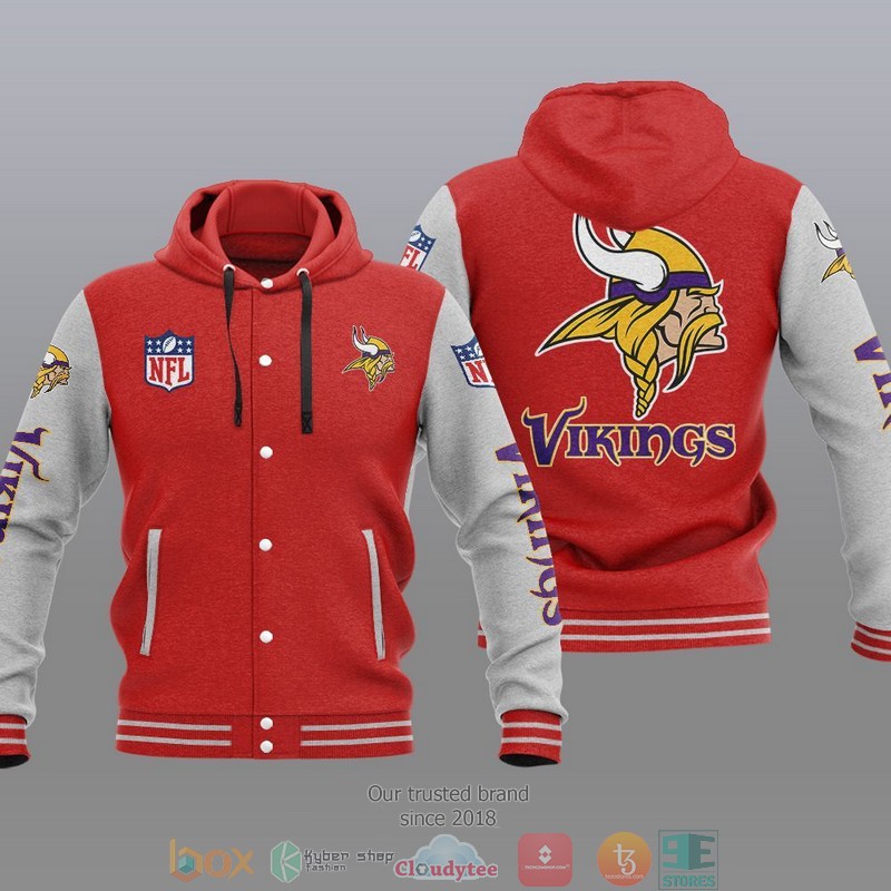 HOT Minnesota Vikings Varsity Hoodie Jacket 5 NFL Minnesota Vikings Baseball Jacket Hoodie 1 2 3 4