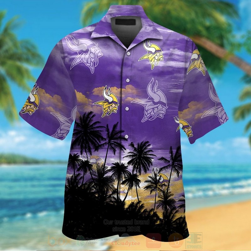 BEST NFL Minnesota Vikings Coconut Tree Purple Hawaii Shirt, Short 1 NFL Minnesota Vikings Coconut Tree Purple Hawaiian Shirt Short