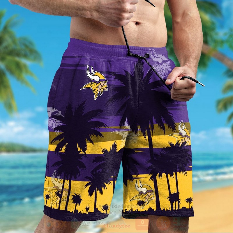 NFL Minnesota Vikings Dark Purple Yellow Hawaiian Shirt Short 1 2 3 4