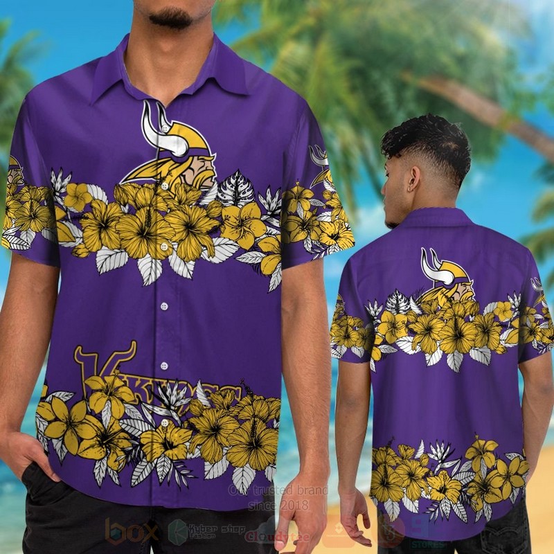 BEST NFL Minnesota Vikings Dark Purple-Yellow Hiibscus Hawaii Shirt, Short 2 NFL Minnesota Vikings Dark Purple Yellow Hiibscus Hawaiian Shirt Short 1