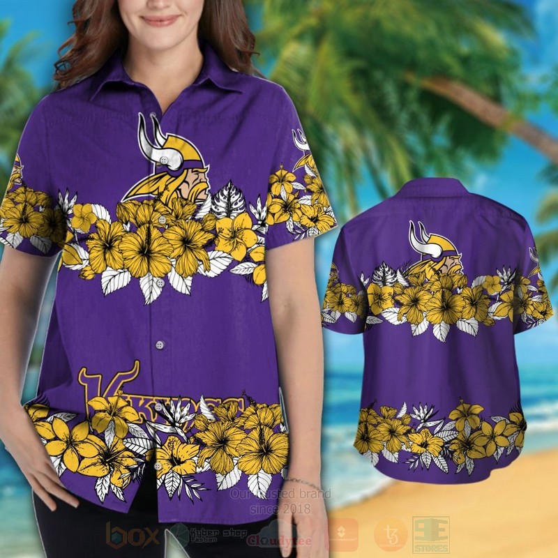 BEST NFL Minnesota Vikings Dark Purple-Yellow Hiibscus Hawaii Shirt, Short 3 NFL Minnesota Vikings Dark Purple Yellow Hiibscus Hawaiian Shirt Short 1 2