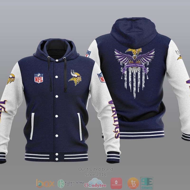 HOT Minnesota Vikings Eagle American Flag Varsity Hoodie Jacket 3 NFL Minnesota Vikings Eagle American Flag Baseball Jacket Hoodie 1 2
