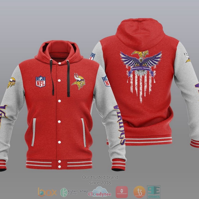 HOT Minnesota Vikings Eagle American Flag Varsity Hoodie Jacket 5 NFL Minnesota Vikings Eagle American Flag Baseball Jacket Hoodie 1 2 3 4