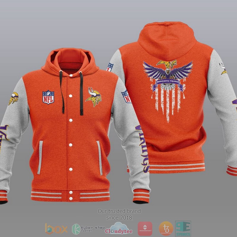 HOT Minnesota Vikings Eagle American Flag Varsity Hoodie Jacket 6 NFL Minnesota Vikings Eagle American Flag Baseball Jacket Hoodie 1 2 3 4 5