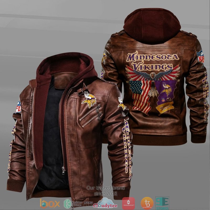 NFL Minnesota Vikings Eagle American flag 2d leather jacket 2 NFL Minnesota Vikings Eagle American flag 2d leather jacket 1