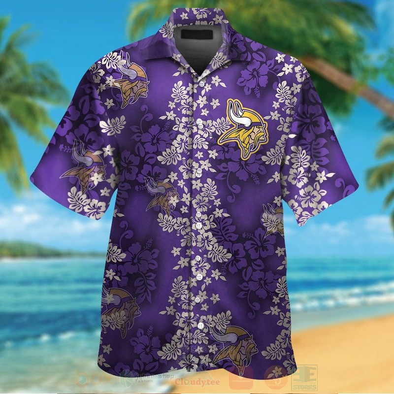 NFL Minnesota Vikings Full Purple Hiibscus Hawaiian Shirt Short