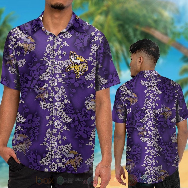 BEST NFL Minnesota Vikings Full Purple Hiibscus Hawaii Shirt, Short 2 NFL Minnesota Vikings Full Purple Hiibscus Hawaiian Shirt Short 1