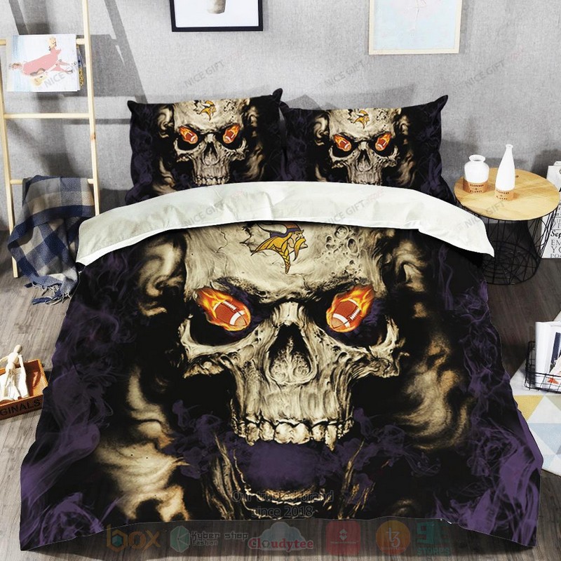 NFL Minnesota Vikings Inspired Skull Bedding Set 1