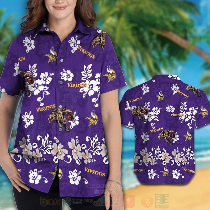 BEST NFL Minnesota Vikings Purple-White Hiibscus Hawaii Shirt, Short 3 NFL Minnesota Vikings Purple White Hiibscus Hawaiian Shirt Short 1 2