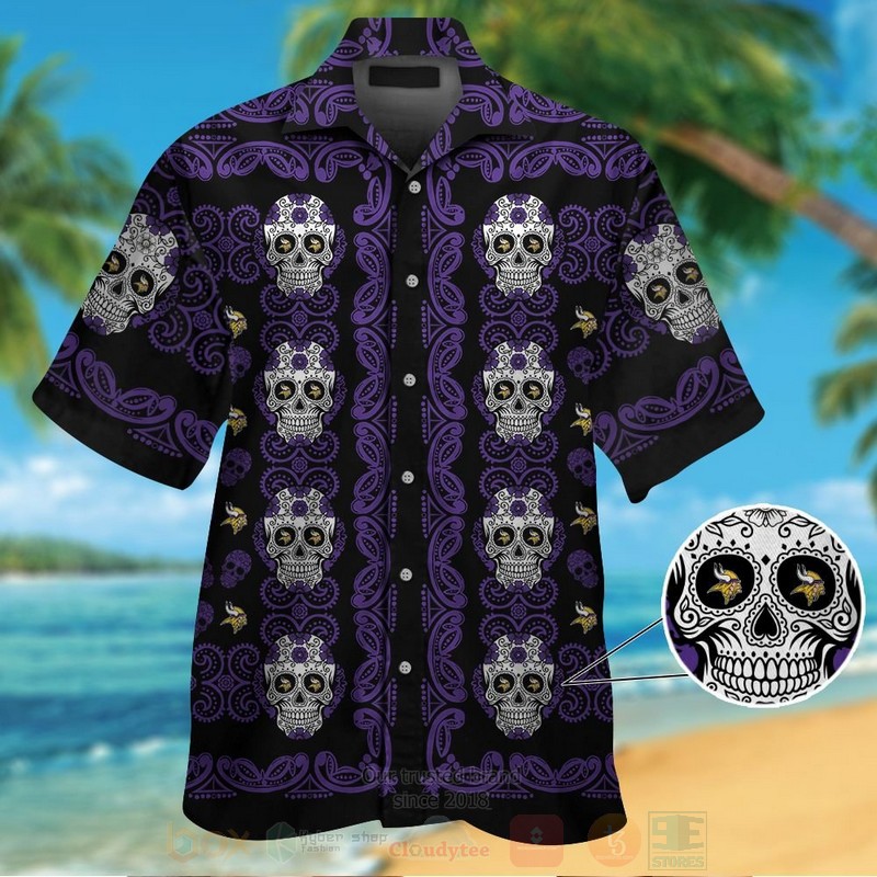 NFL Minnesota Vikings Skulls Hawaiian Shirt Short