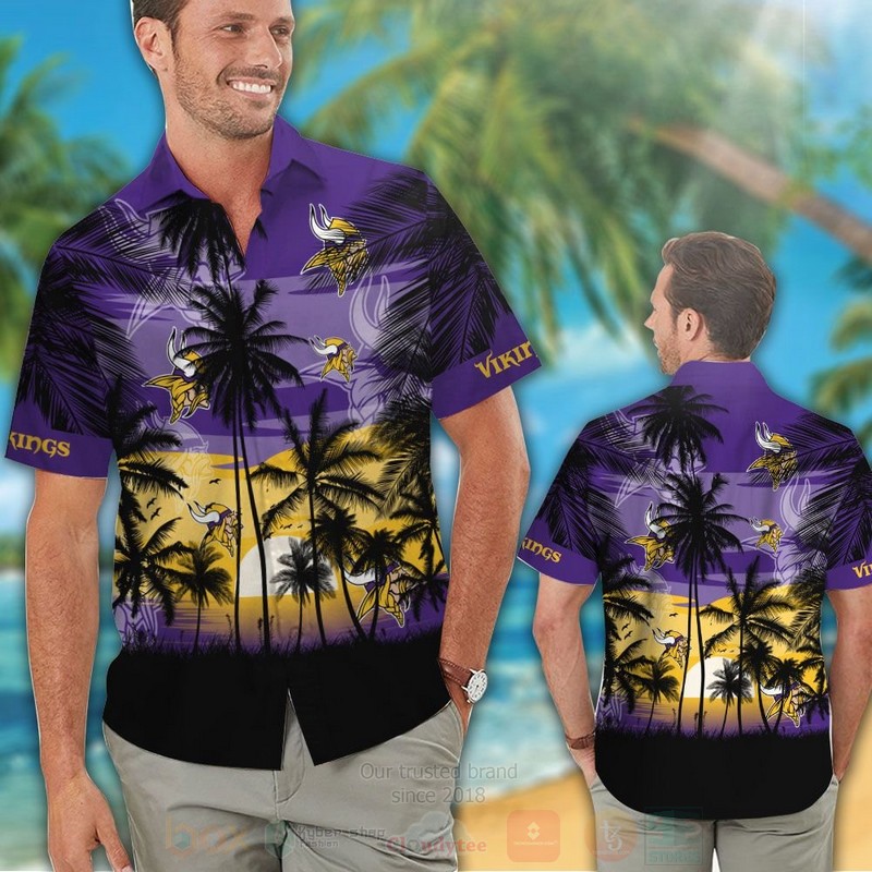 BEST NFL Minnesota Vikings Sun and Coconut Tree Hawaii Shirt, ShortShirt 2 NFL Minnesota Vikings Sun and Coconut Tree Hawaiian Shirt ShortShirt 1