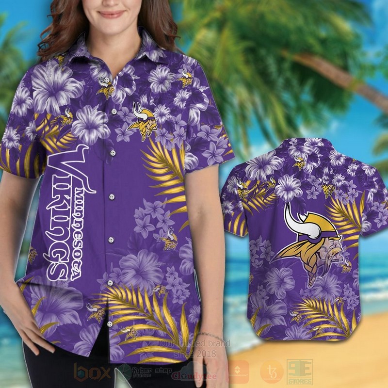 BEST NFL Minnesota Vikings White-Purple Hiibscus Hawaii Shirt, Short 3 NFL Minnesota Vikings White Purple Hiibscus Hawaiian Shirt Short 1 2