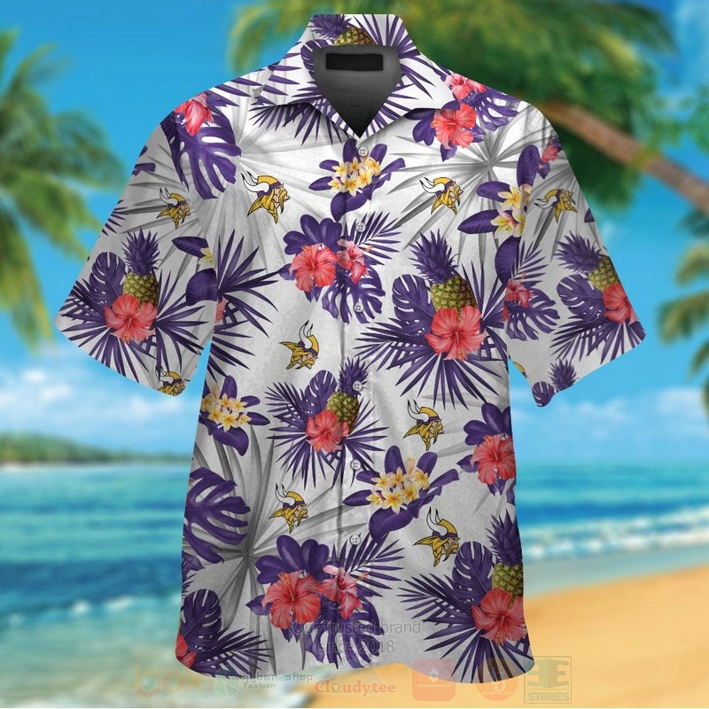 NFL Minnesota Vikings White Hiibscus Hawaiian Shirt Short