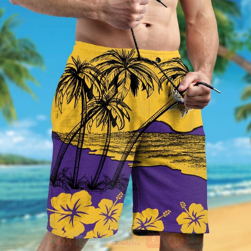 NFL Minnesota Vikings Yellow Purple Coconut Tree Hawaiian Shirt Short 1 2 3 4