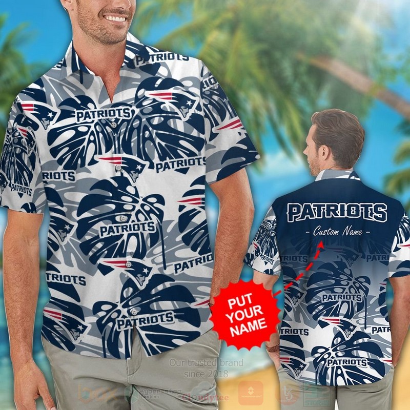 BEST NFL New England Patriots Custom Name Hawaii Shirt, Short 2 NFL New England Patriots Custom Name Hawaiian Shirt Short 1