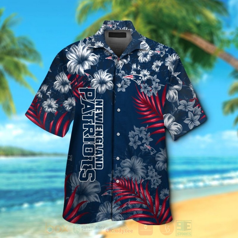 BEST NFL New England Patriots Full Navy-White Hiibscus Hawaii Shirt, Short 12 NFL New England Patriots Full Navy White Hiibscus Hawaiian Shirt Short