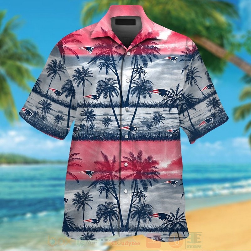 NFL New England Patriots Light Red Navy Coconut Tree Hawaiian Shirt Short
