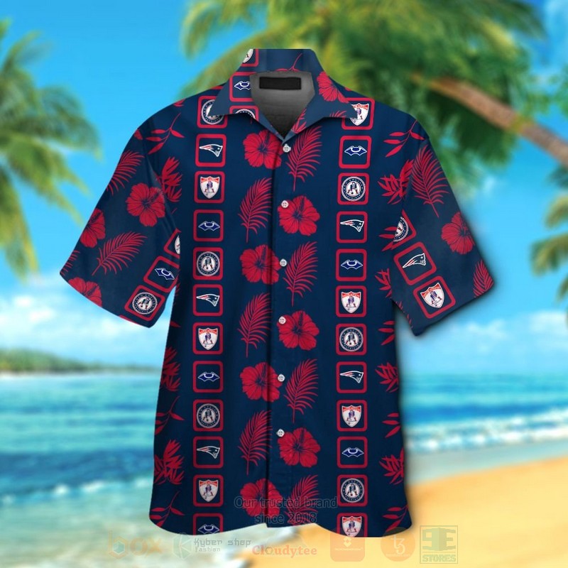 BEST NFL New England Patriots Logos Navy-Red Hiibscus Hawaii Shirt, Short 12 NFL New England Patriots Logos Navy Red Hiibscus Hawaiian Shirt Short