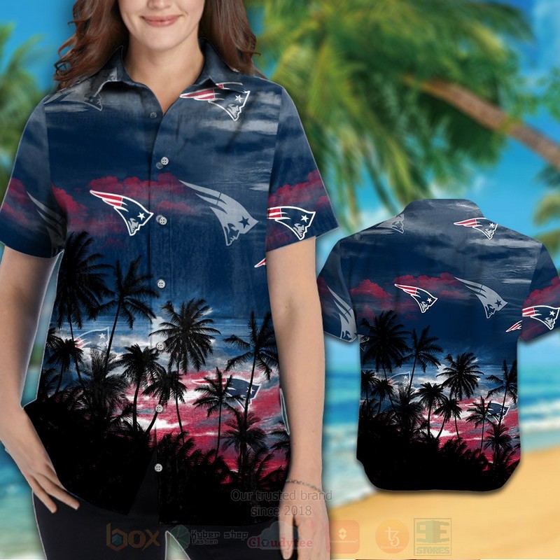 BEST NFL New England Patriots Navy-Black Coconut Tree Hawaii Shirt, Short 3 NFL New England Patriots Navy Black Coconut Tree Hawaiian Shirt Short 1 2