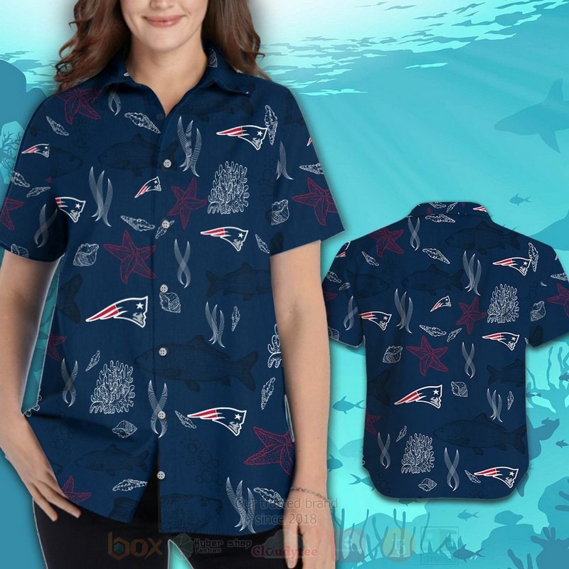 BEST NFL New England Patriots Navy Fish Hawaii Shirt, Short 3 NFL New England Patriots Navy Fish Hawaiian Shirt Short 1 2