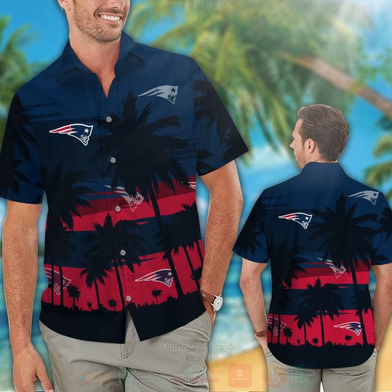 BEST NFL New England Patriots Red-Navy-Black Coconut Tree Hawaii Shirt, Short 2 NFL New England Patriots Red Navy Black Coconut Tree Hawaiian Shirt Short 1