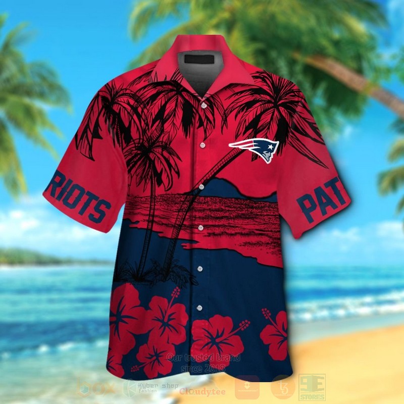 BEST NFL New England Patriots Red-Navy Coconut Tree Hawaii Shirt, Short 1 NFL New England Patriots Red Navy Coconut Tree Hawaiian Shirt Short