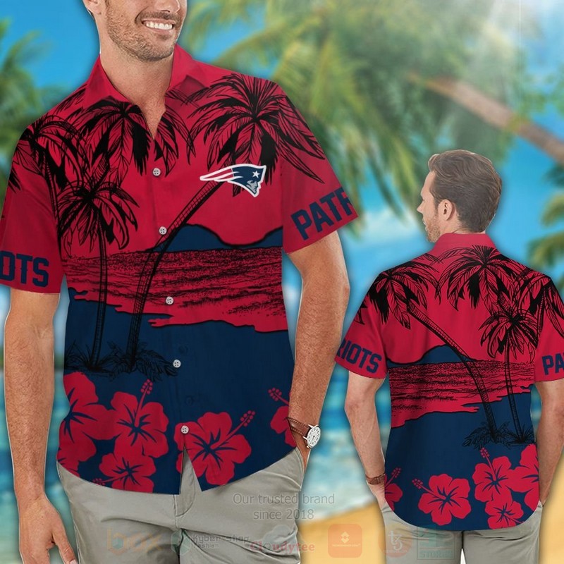 BEST NFL New England Patriots Red-Navy Coconut Tree Hawaii Shirt, Short 2 NFL New England Patriots Red Navy Coconut Tree Hawaiian Shirt Short 1