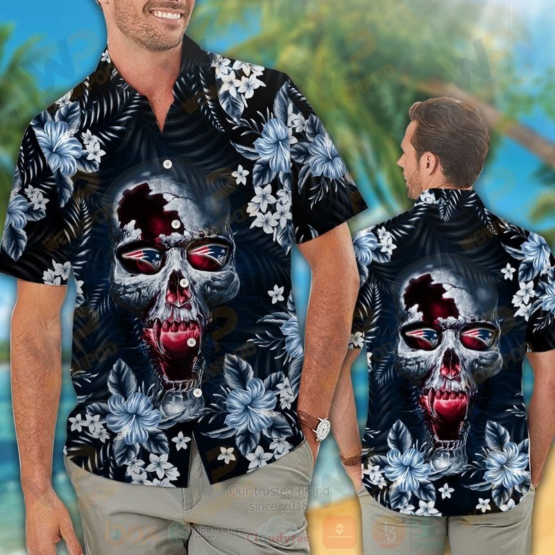 BEST NFL New England Patriots Skull Hawaii Shirt, Short 2 NFL New England Patriots Skull Hawaiian Shirt Short 1