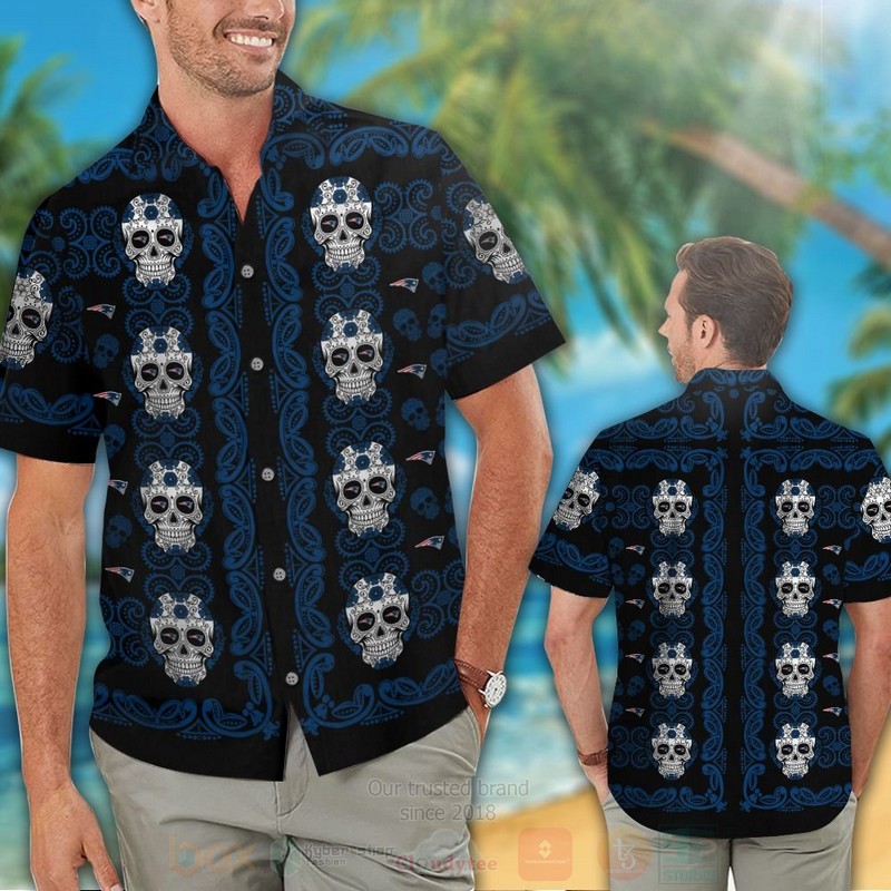 BEST NFL New England Patriots Skulls Hawaii Shirt, Short 2 NFL New England Patriots Skulls Hawaiian Shirt Short 1